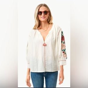 New Roller Rabbit Top Off White Desert Flower Laura Top Size M